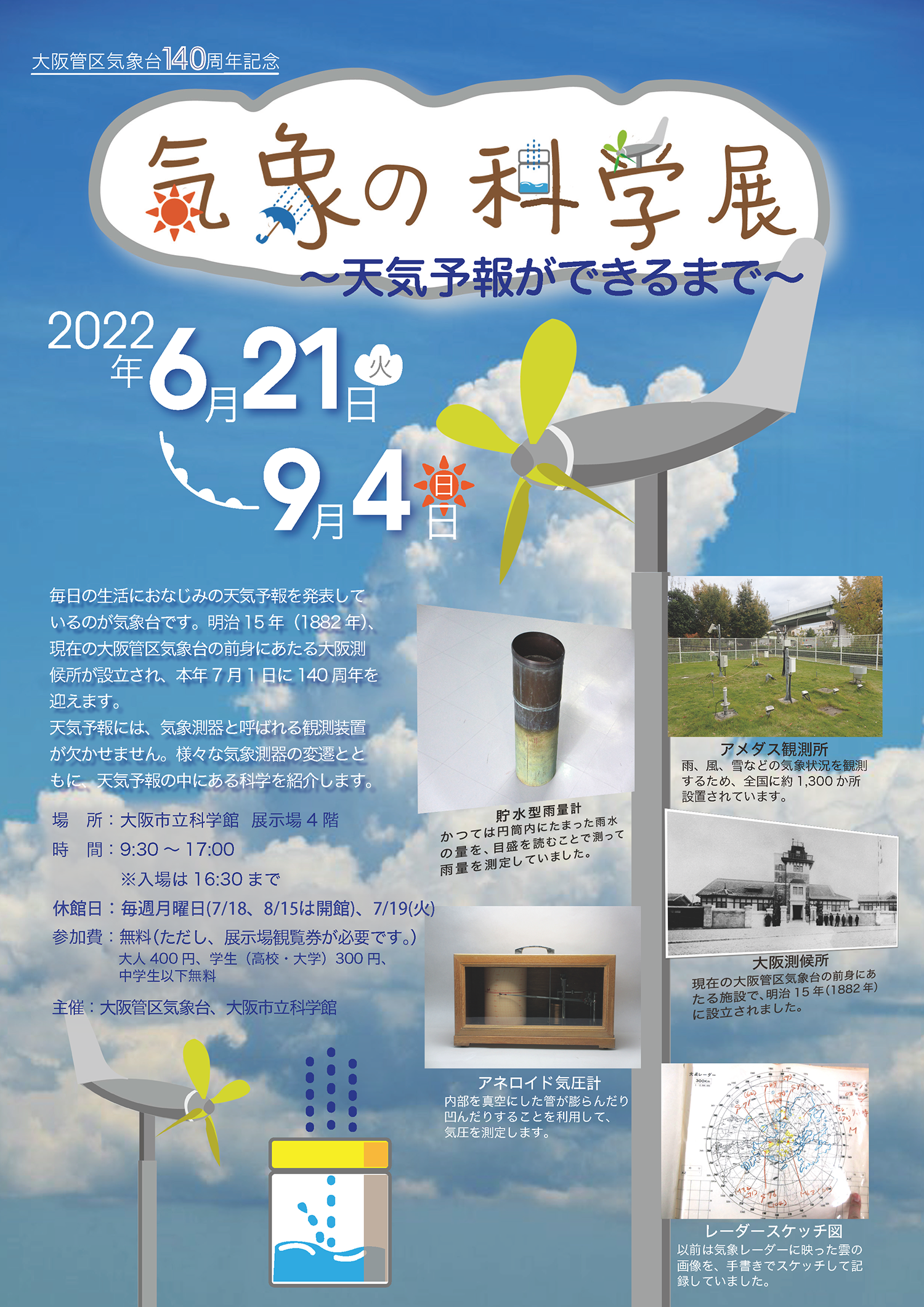 企画展「大阪管区気象台140周年記念 気象の科学展 ～天気予報ができるまで～」
